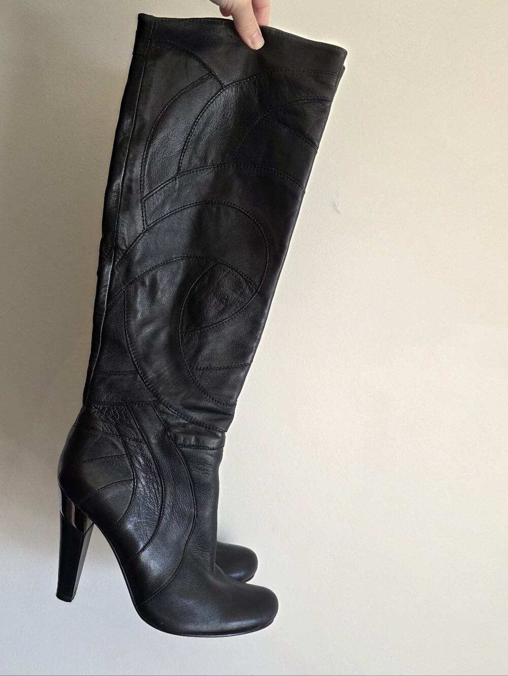Y2k Leather Knee High Heeled Boots Womens 38 (7.5 US) Aldo Gothic Chic Witchy
